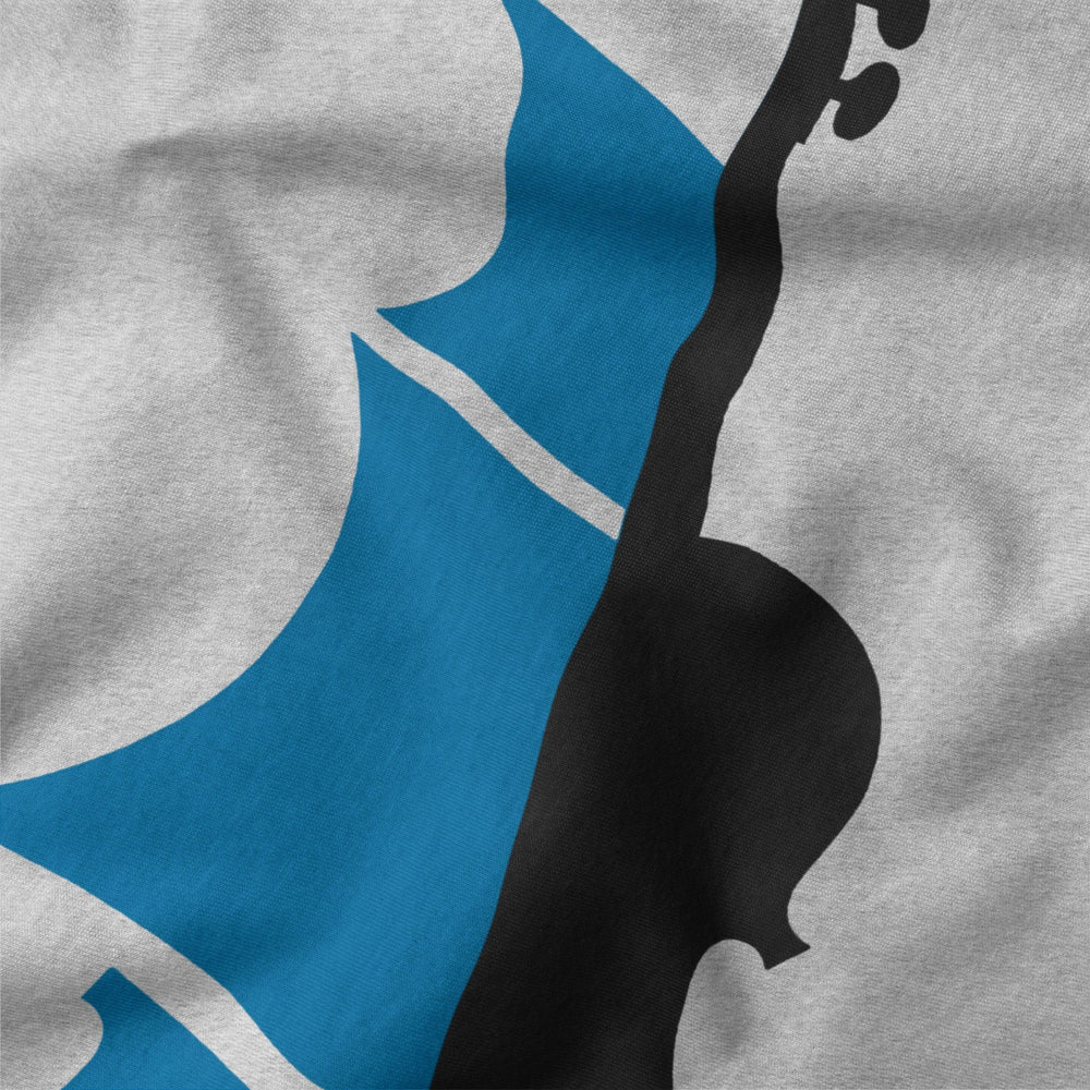 sea of song classic tee in athletic heather, close-up of the print