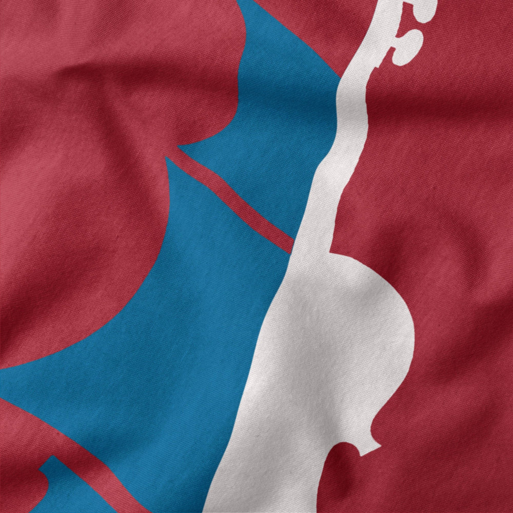sea of song classic tee in canvas red, close-up of the print