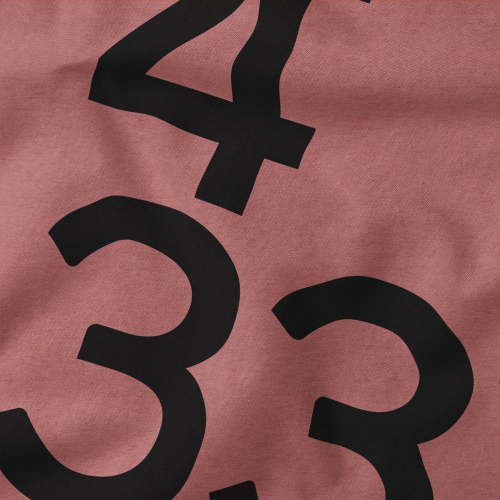 john cage: 4'33" classic tee in heather mauve, close-up of the print