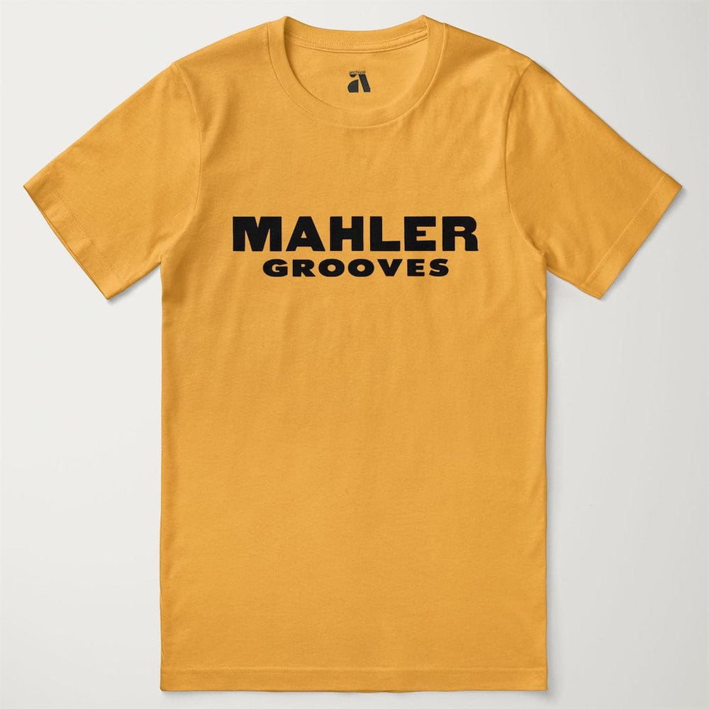 mahler grooves classic tee in mustard, laid flat