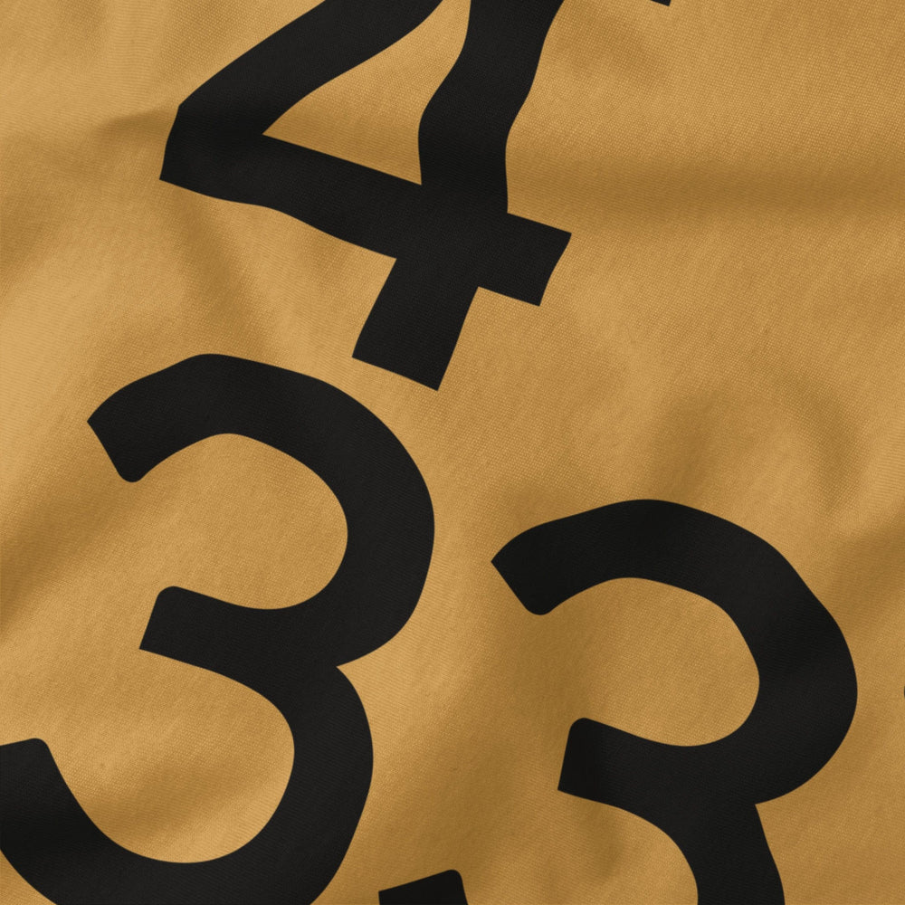 john cage: 4'33" classic tee in mustard, close-up of the print