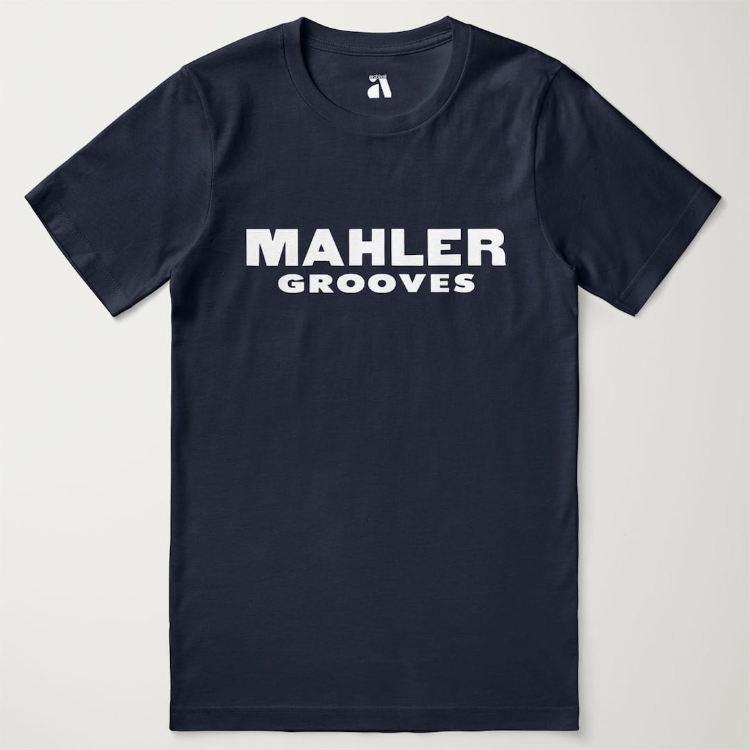 mahler grooves classic tee in navy, laid flat