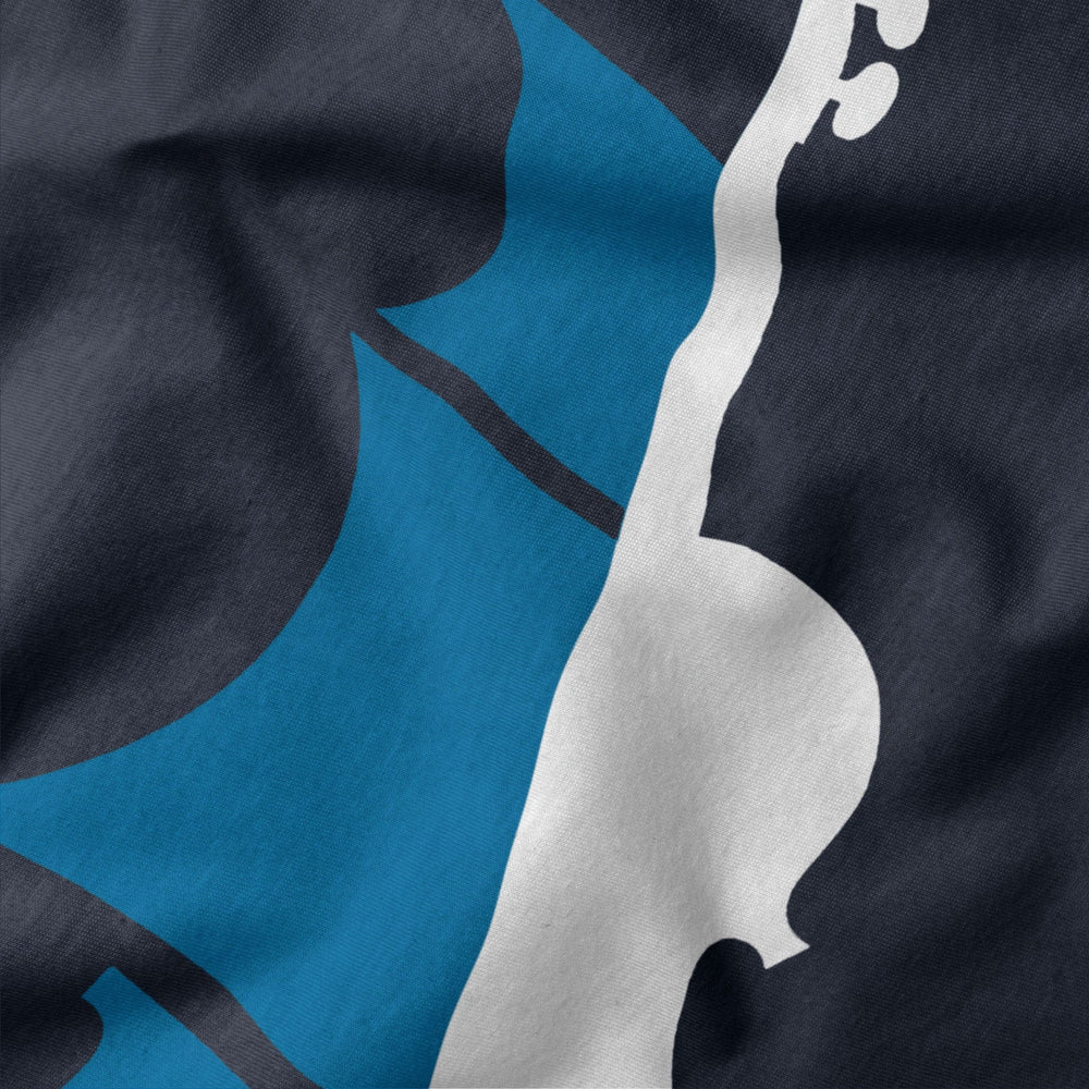 sea of song classic tee in navy, close-up of the print