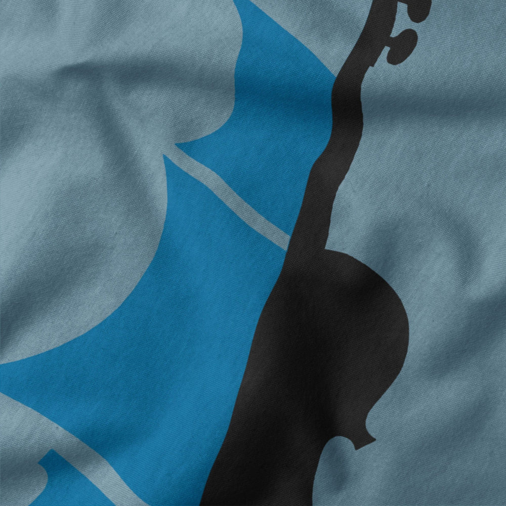sea of song classic tee in steel blue, close-up of the print