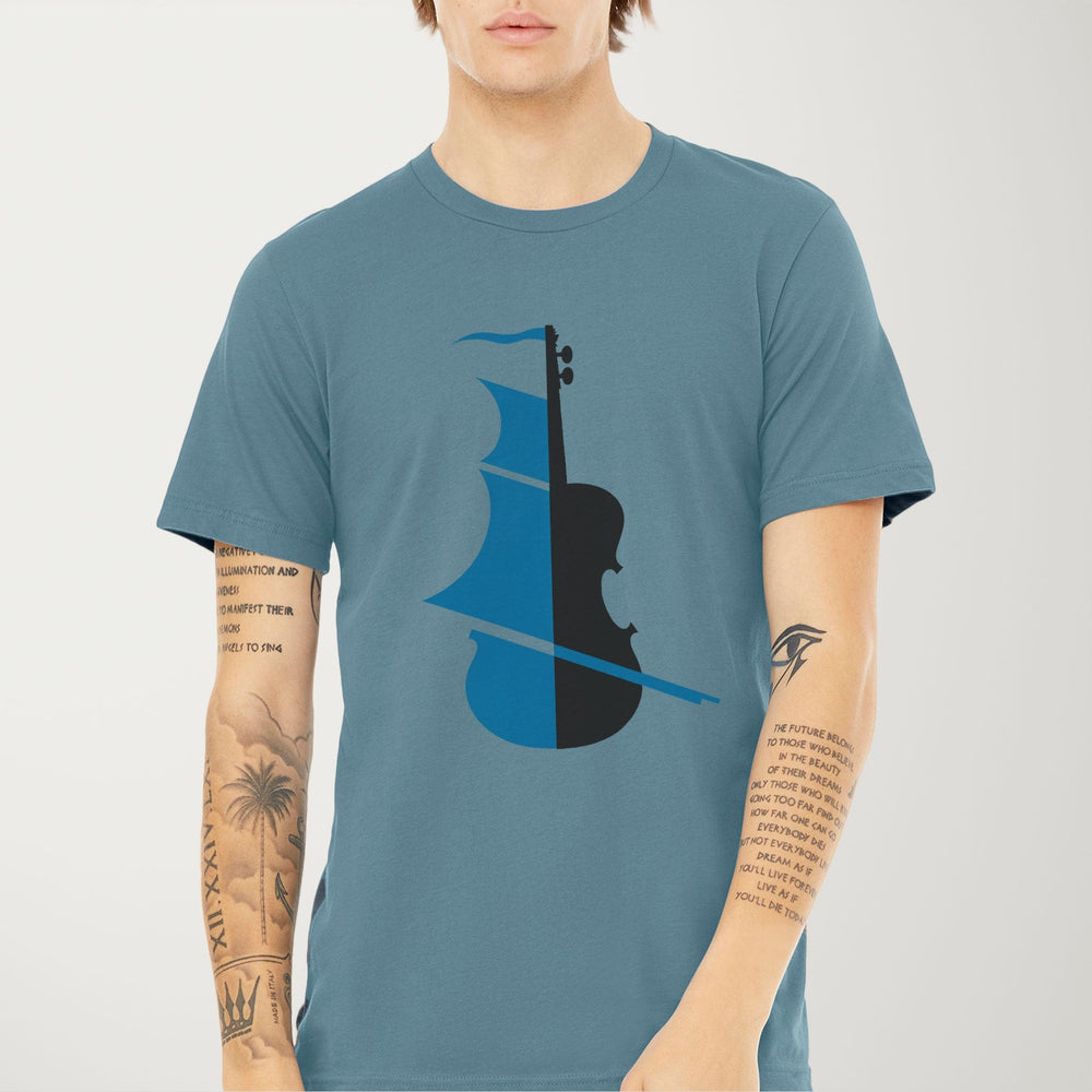 sea of song classic tee in steel blue, worn