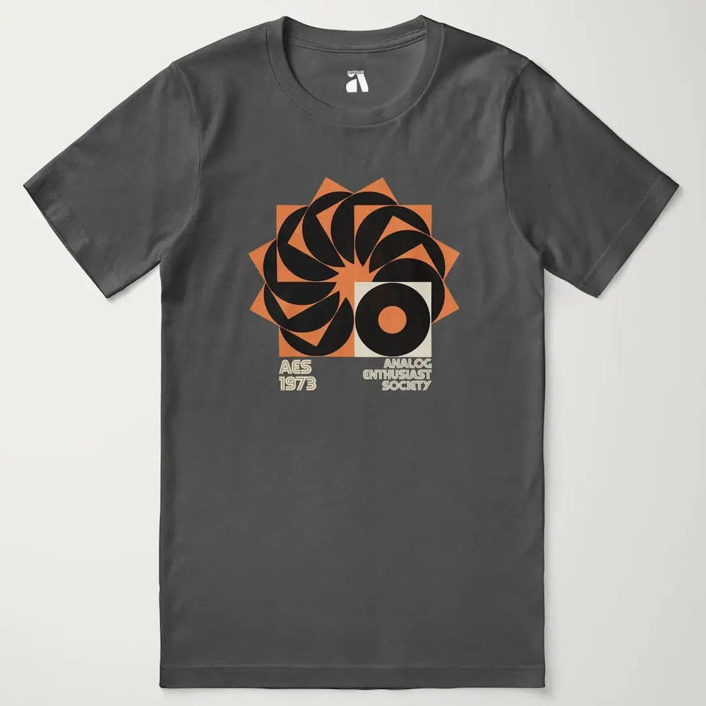 analog enthusiast society classic tee in asphalt, laid flat