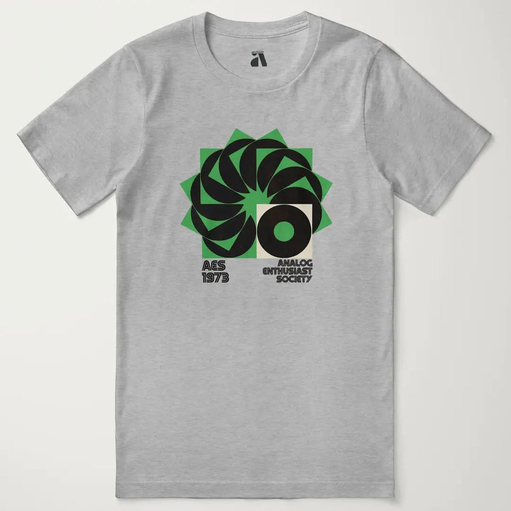 analog enthusiast society classic tee in athletic heather, laid flat