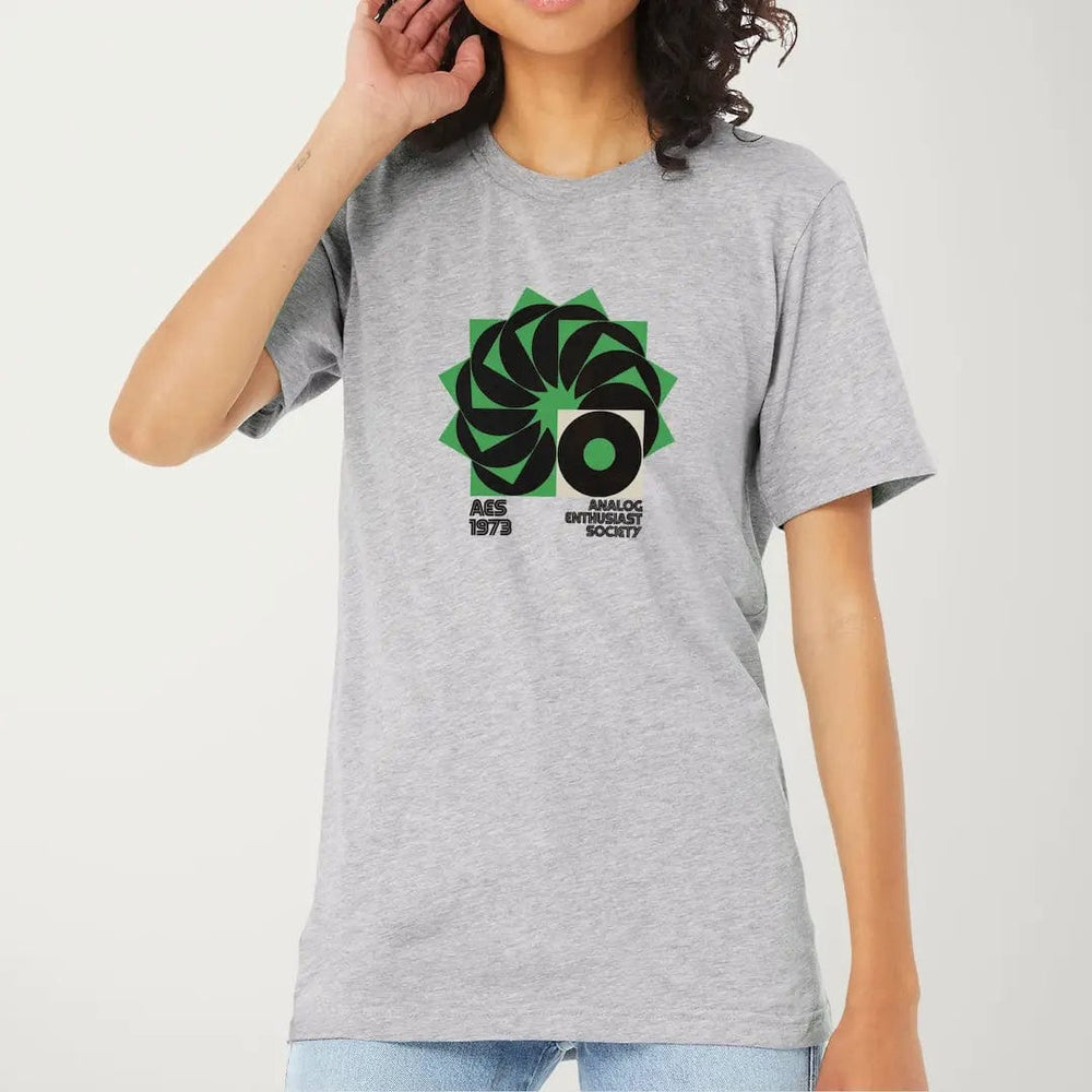 analog enthusiast society classic tee in athletic heather, worn
