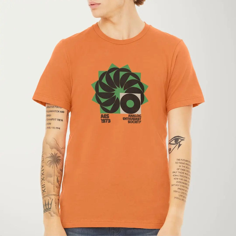 analog enthusiast society classic tee in burnt orange, worn