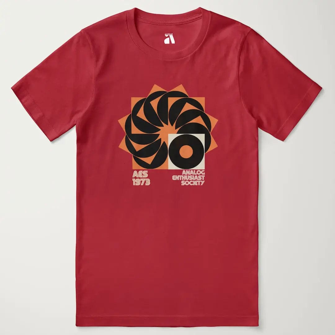 analog enthusiast society classic tee in canvas red, laid flat