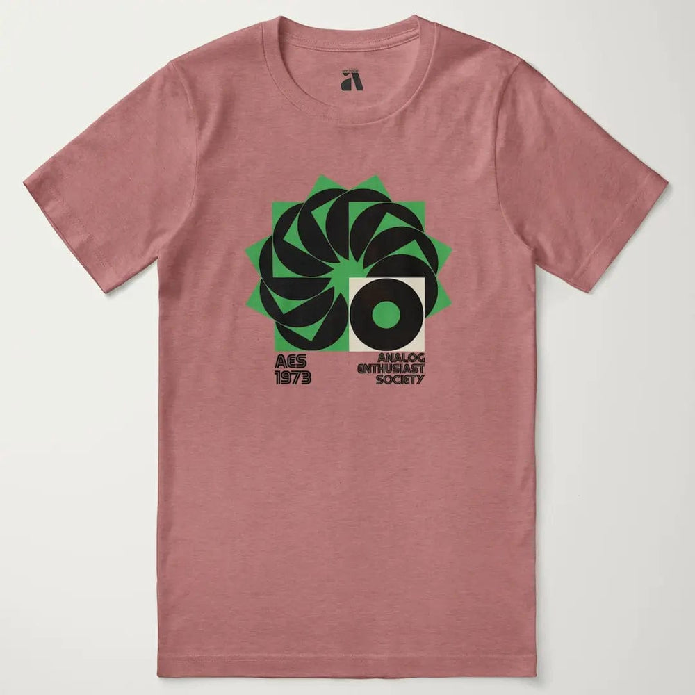 analog enthusiast society classic tee in heather mauve, laid flat