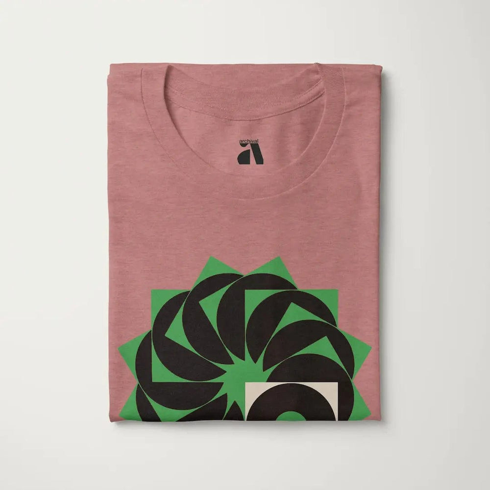 analog enthusiast society classic tee in heather mauve, folded