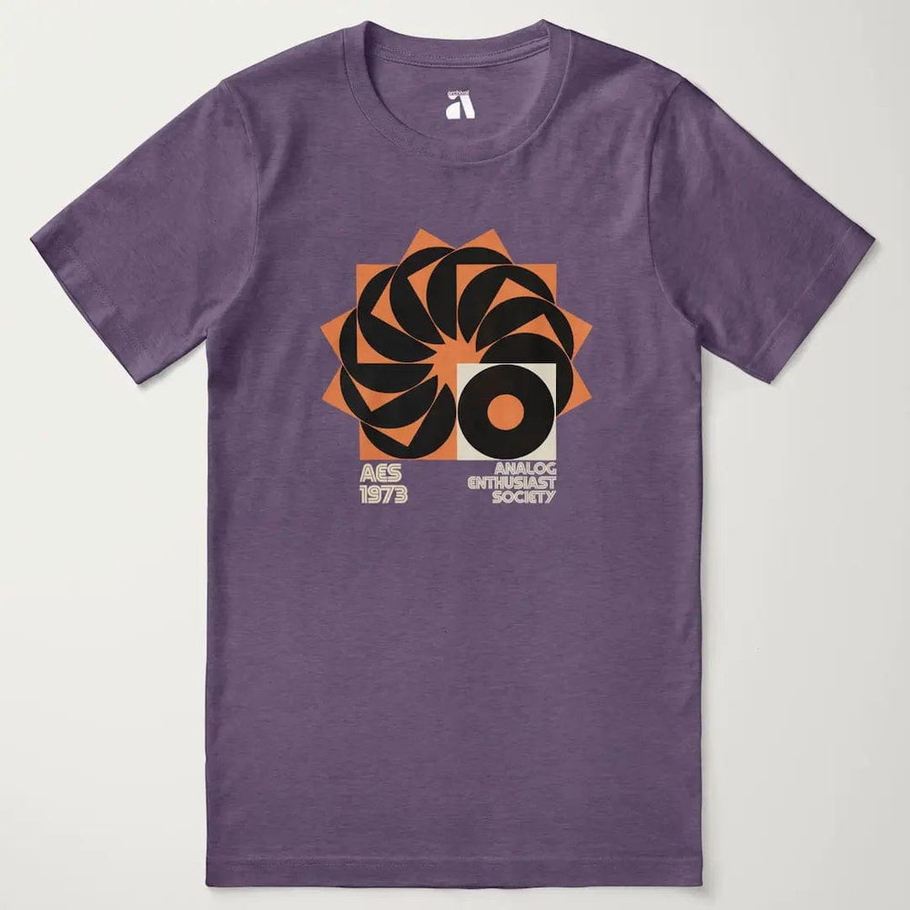 analog enthusiast society classic tee in heather team purple, laid flat