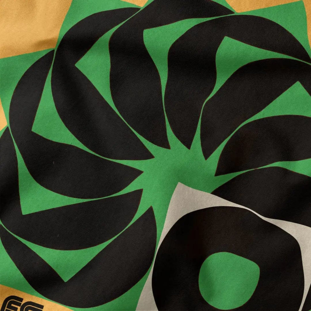 analog enthusiast society classic tee in mustard, close-up of the print