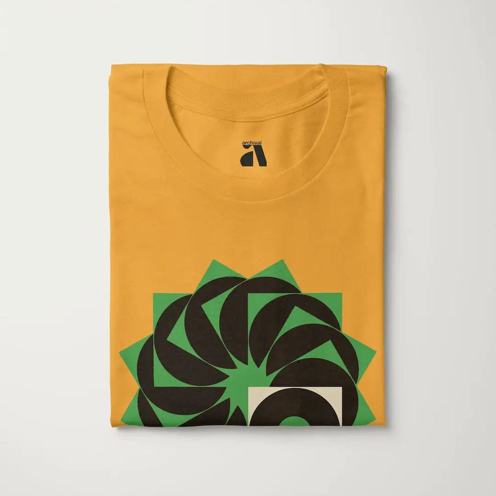 analog enthusiast society classic tee in mustard, folded