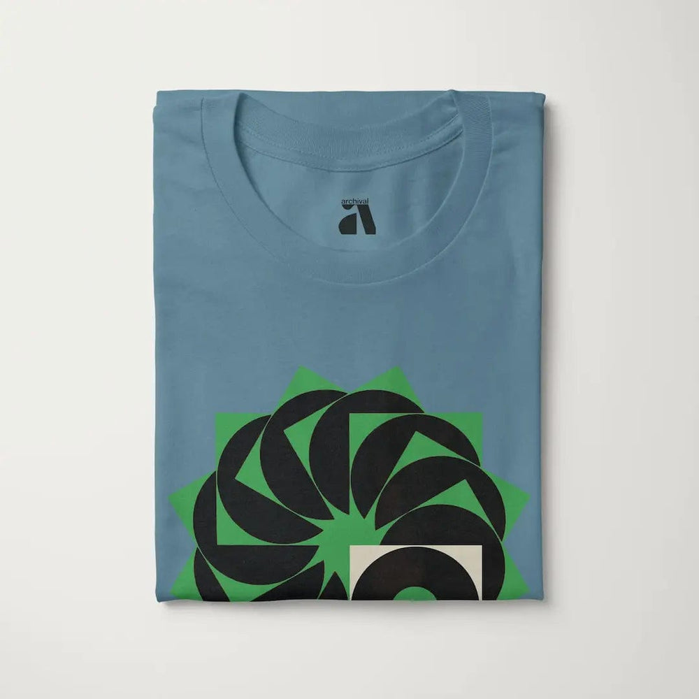 analog enthusiast society classic tee in steel blue, folded