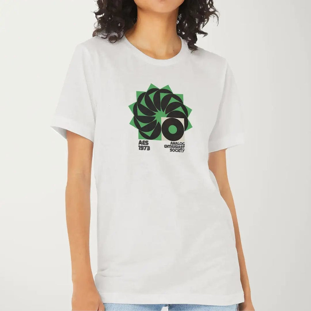 analog enthusiast society classic tee in vintage white, worn