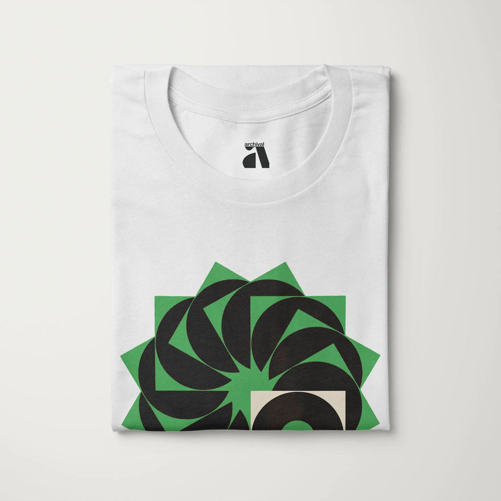 analog enthusiast society classic tee in vintage white, folded