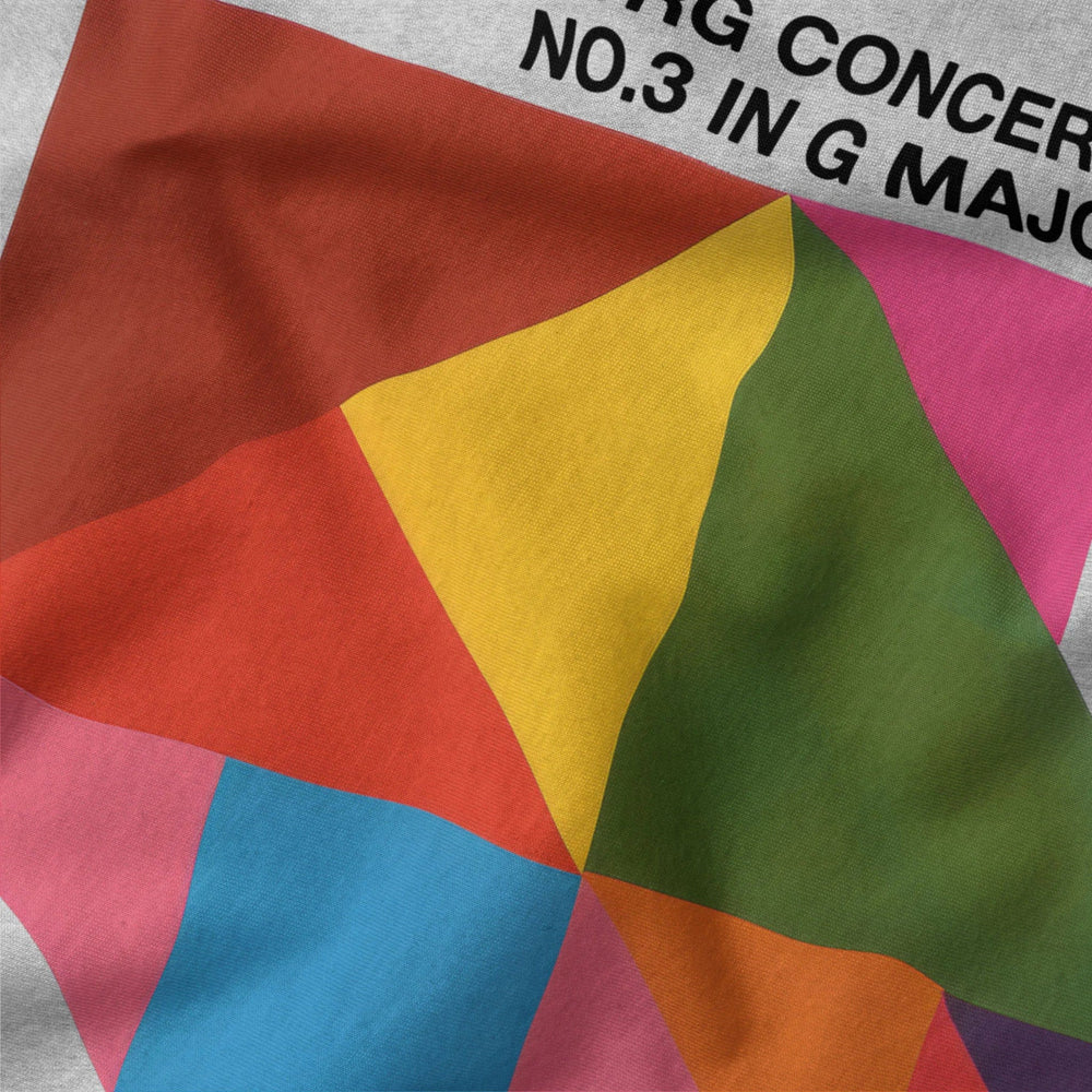 bach: brandenburg concerto no. 3 classic tee in athletic heather, close-up of the print