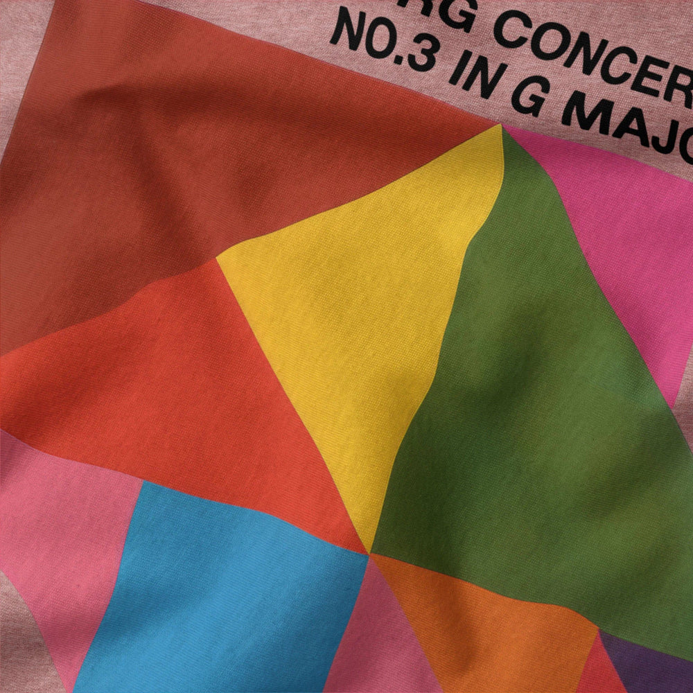 bach: brandenburg concerto no. 3 classic tee in heather mauve, close-up of the print