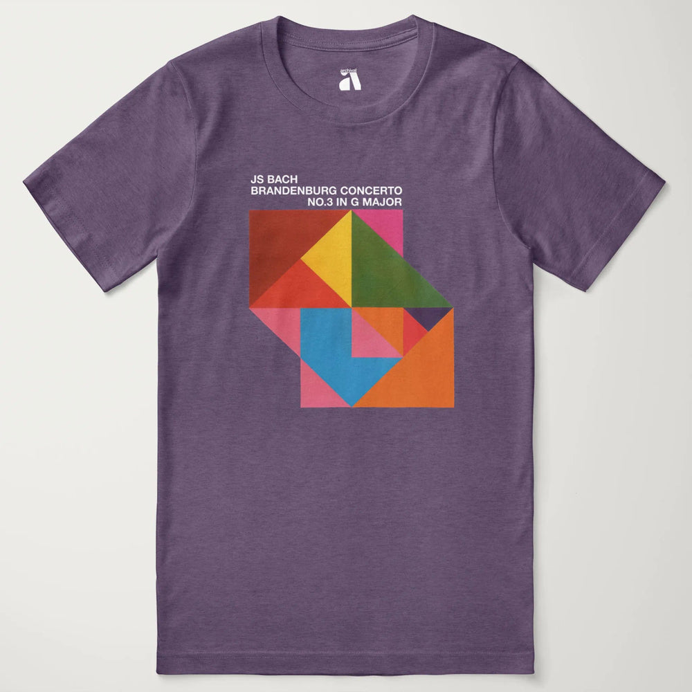 bach: brandenburg concerto no. 3 classic tee in heather team purple, laid flat