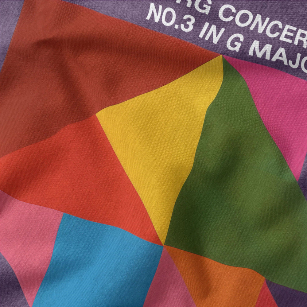 bach: brandenburg concerto no. 3 classic tee in heather team purple, close-up of the print