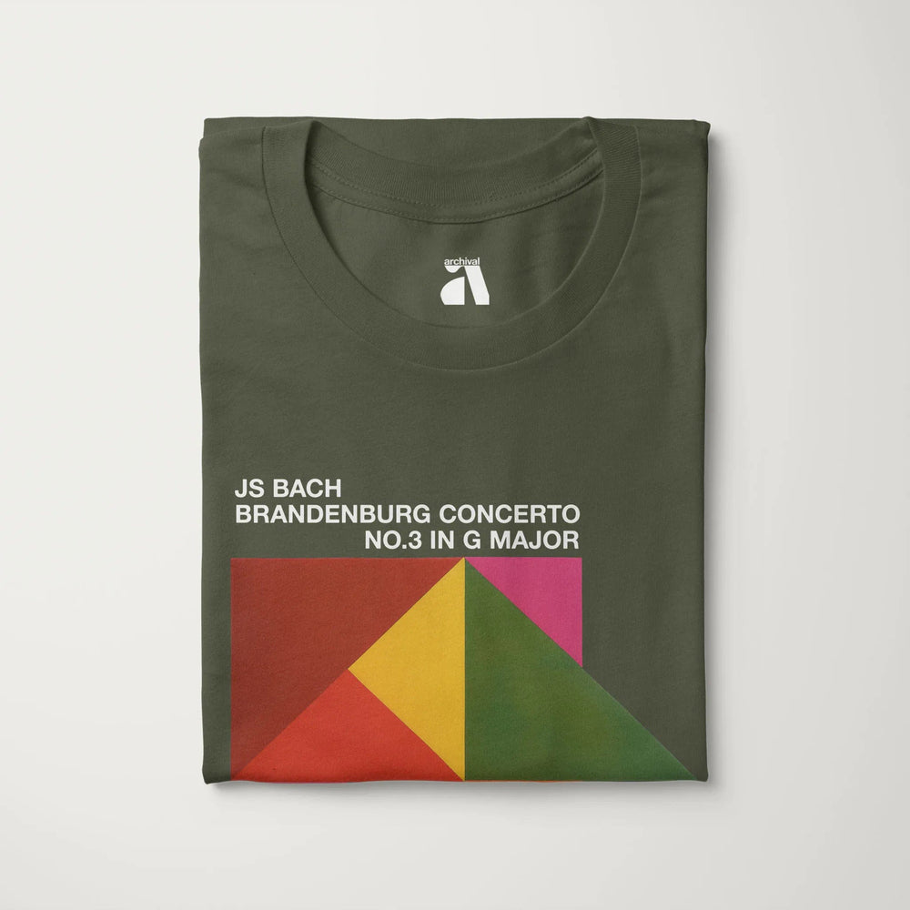bach: brandenburg concerto no. 3 classic tee in military green, folded