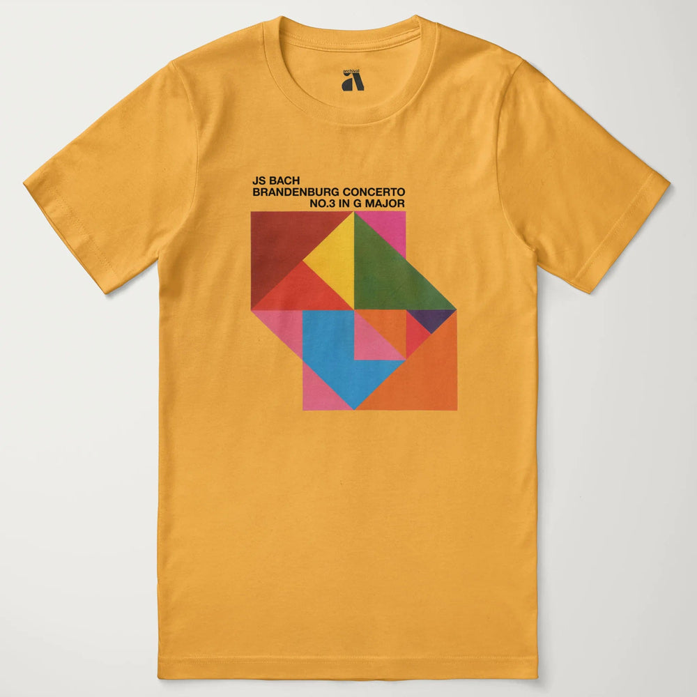 bach: brandenburg concerto no. 3 classic tee in mustard, laid flat