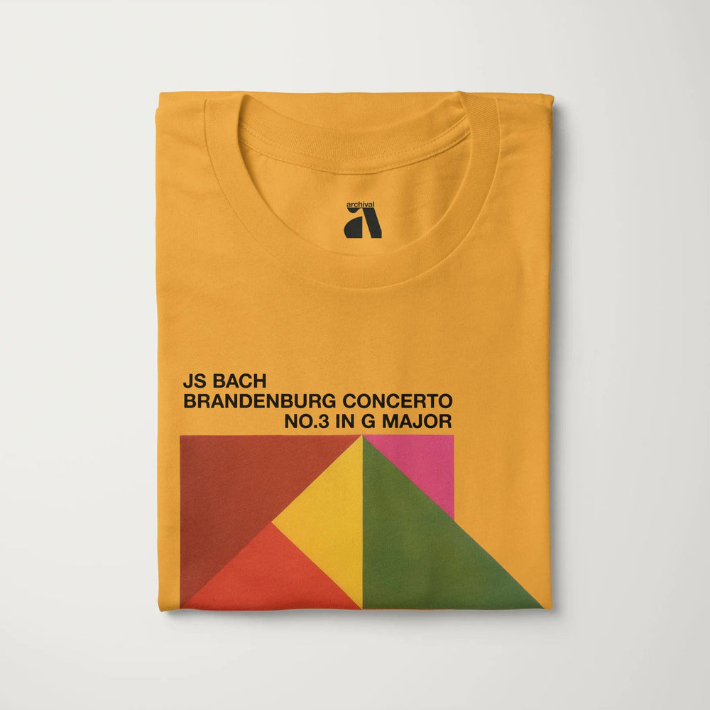 bach: brandenburg concerto no. 3 classic tee in mustard, folded