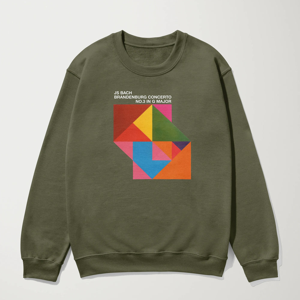 bach: brandenburg concerto no. 3 classic crewneck in army, laid flat