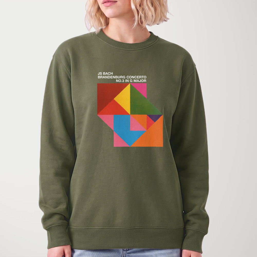 bach: brandenburg concerto no. 3 classic crewneck in army, worn