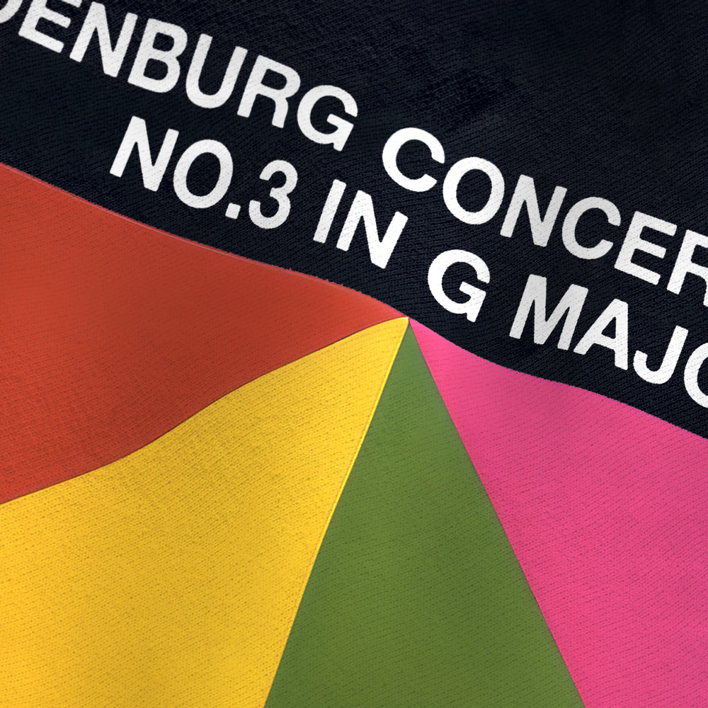 bach: brandenburg concerto no. 3 classic crewneck in black, close-up of the print