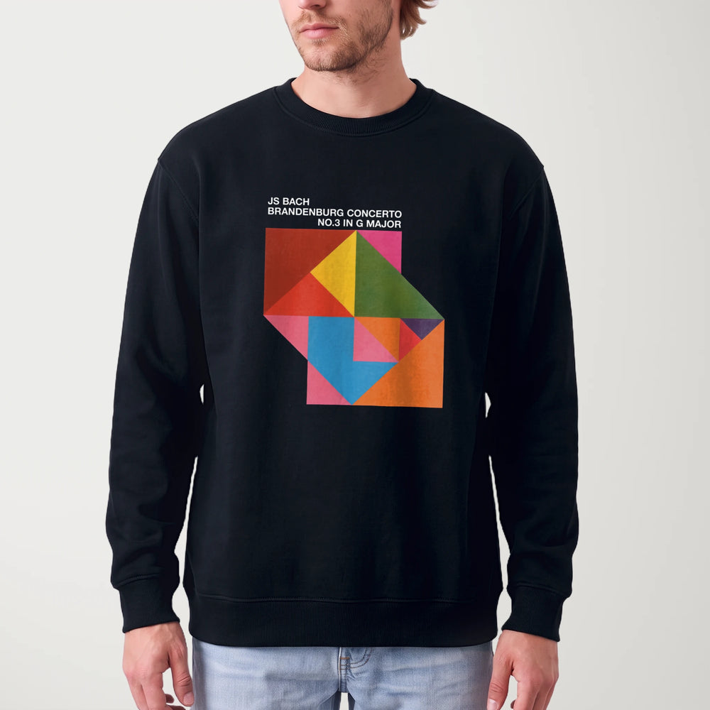 bach: brandenburg concerto no. 3 classic crewneck in black, worn