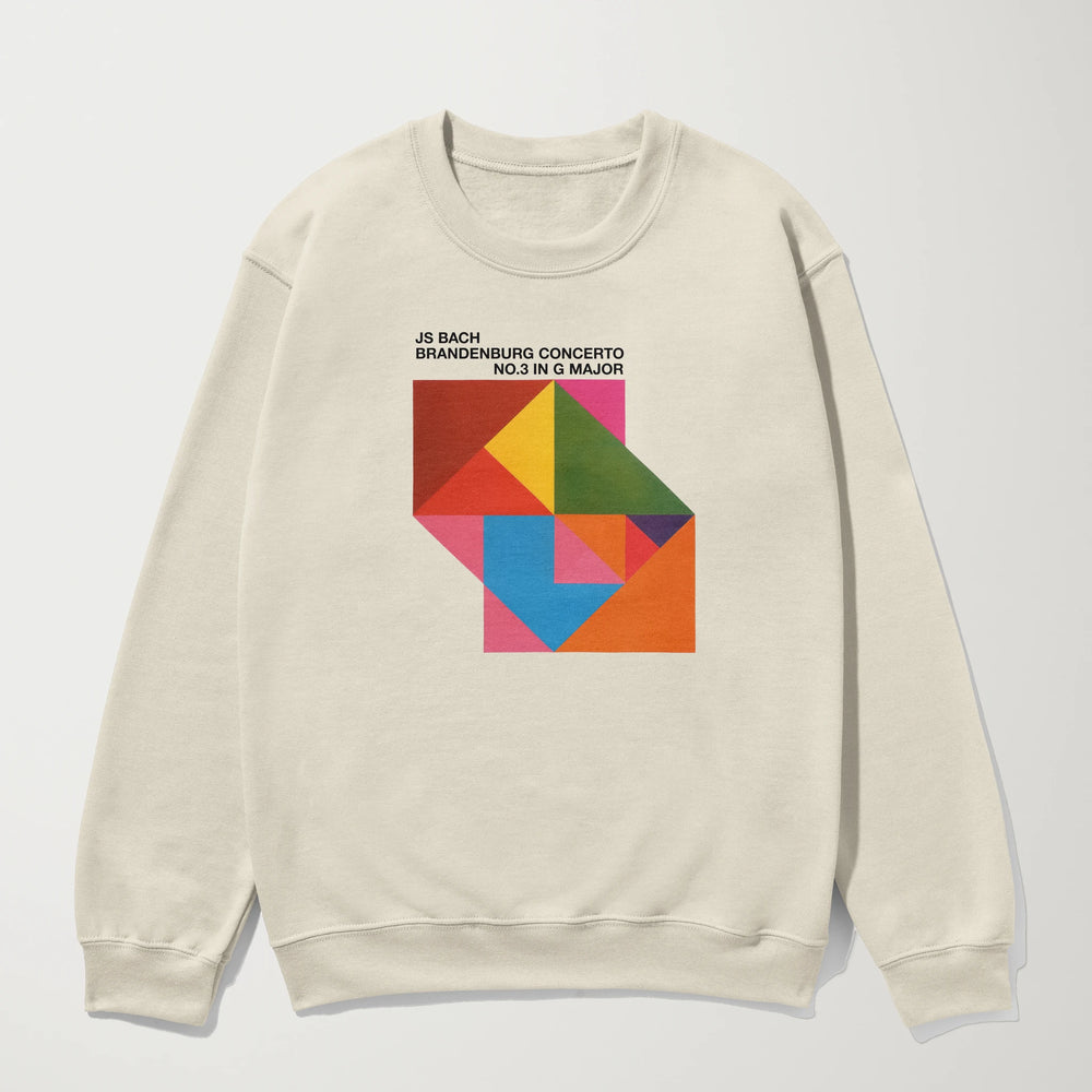 bach: brandenburg concerto no. 3 classic crewneck in bone, laid flat