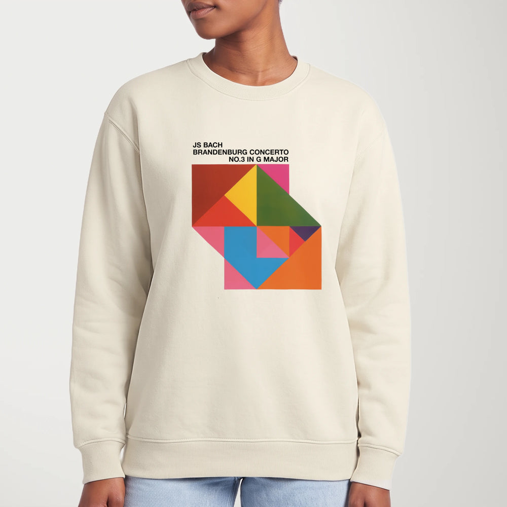 bach: brandenburg concerto no. 3 classic crewneck in bone, worn