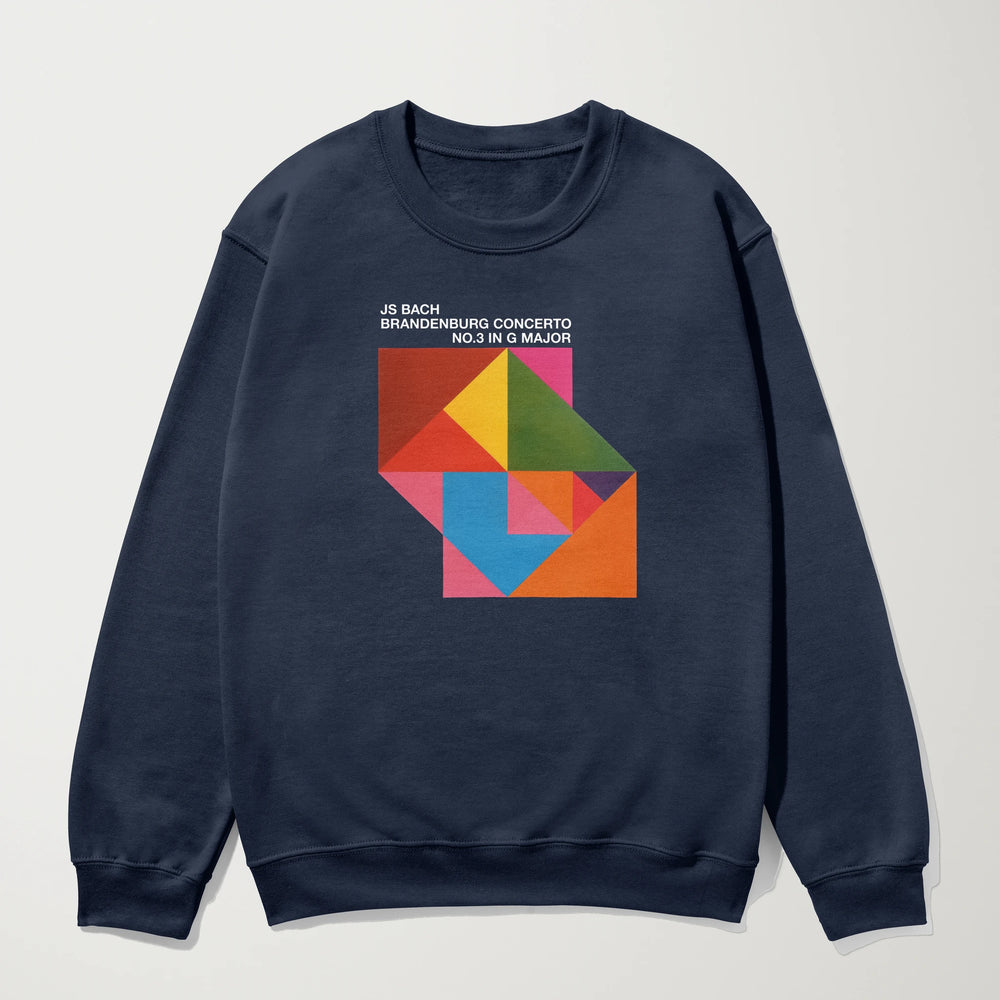 bach: brandenburg concerto no. 3 classic crewneck in classic navy, laid flat