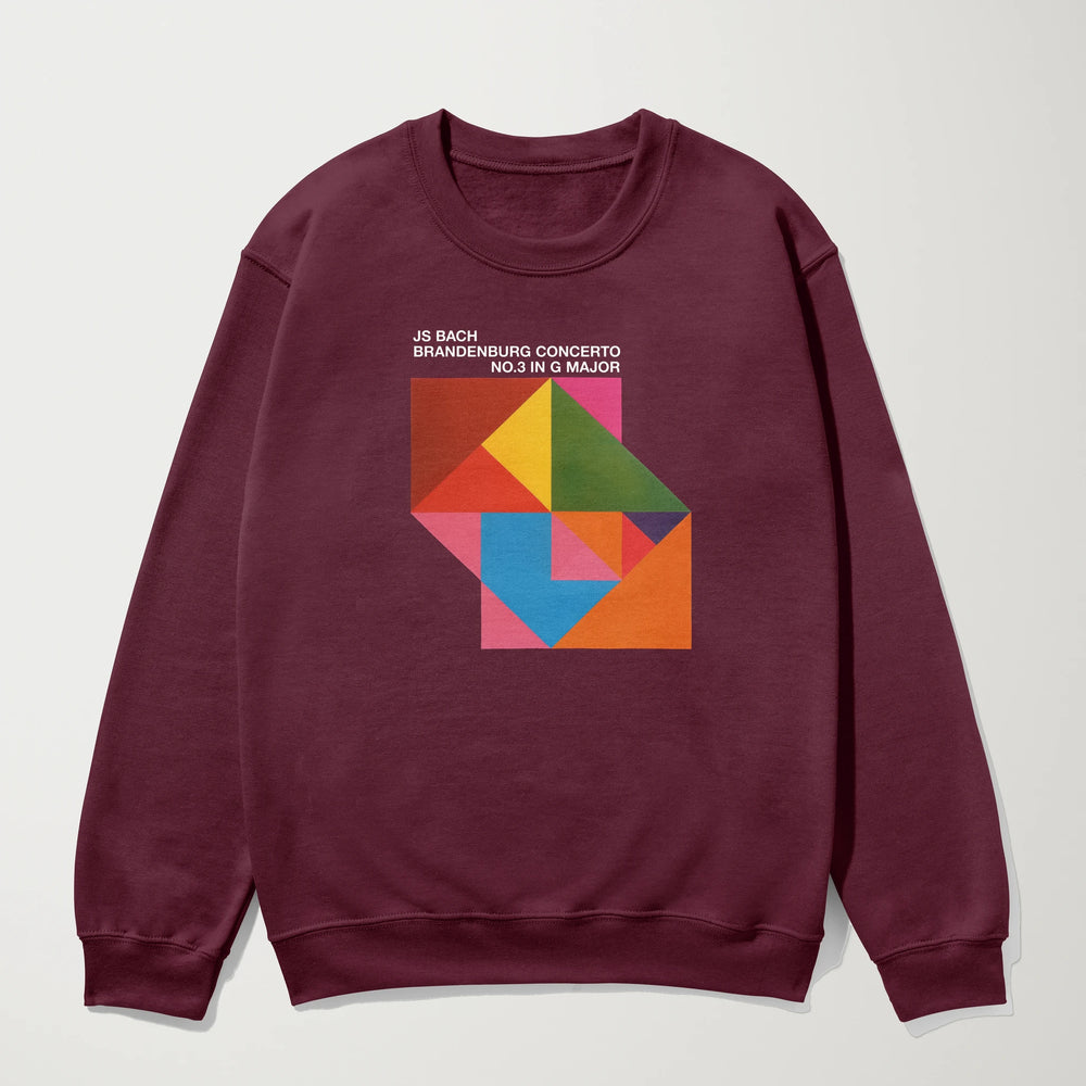 bach: brandenburg concerto no. 3 classic crewneck in maroon, laid flat