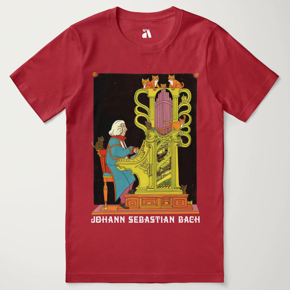 bach: organ cats classic tee in canvas red, laid flat