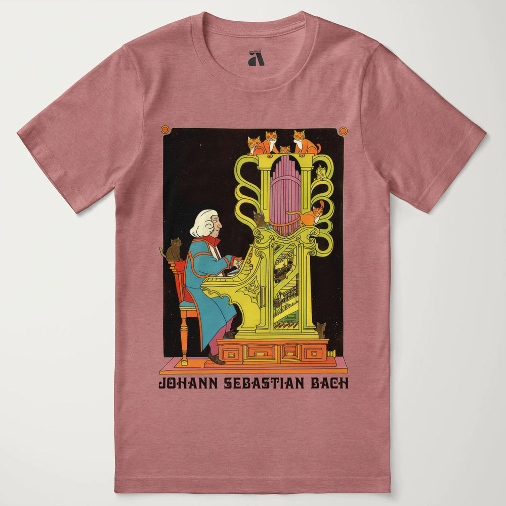 bach: organ cats classic tee in heather mauve, laid flat