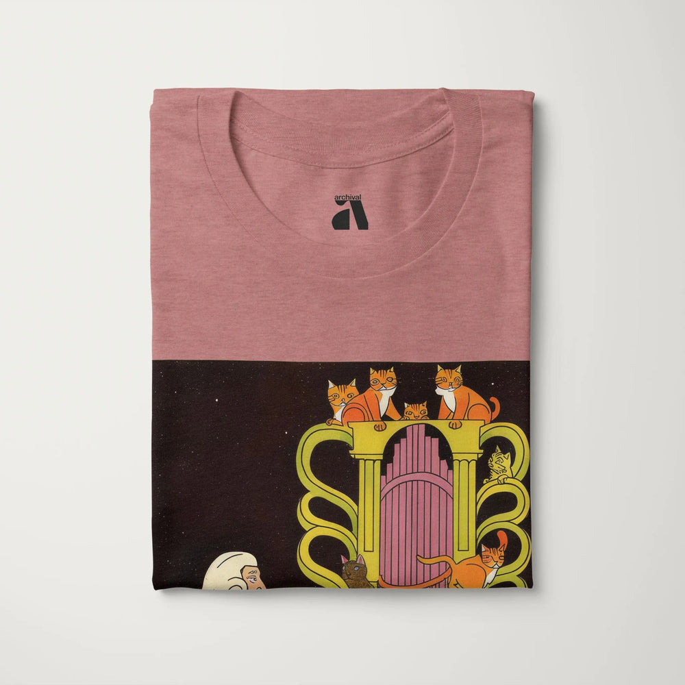 bach: organ cats classic tee in heather mauve, folded