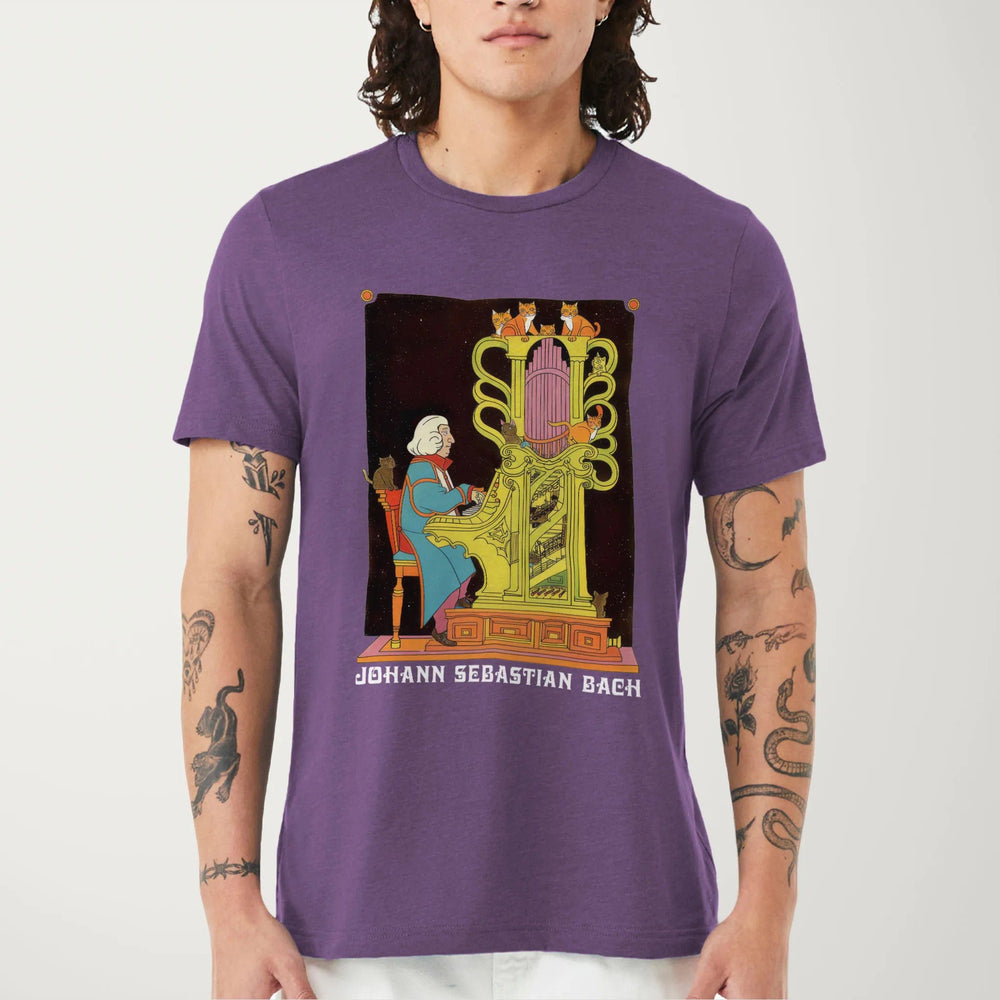 bach: organ cats classic tee in heather team purple, worn