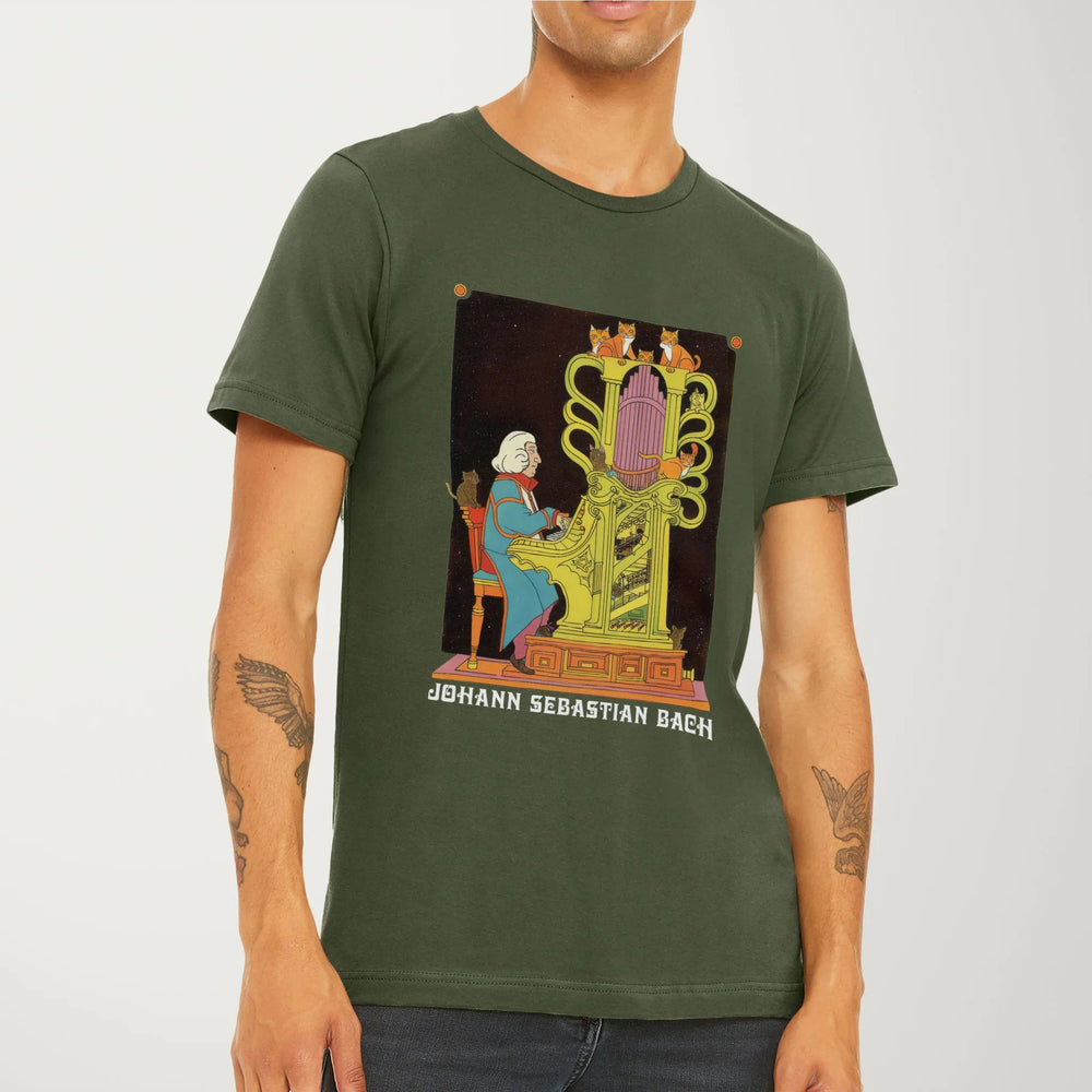 bach: organ cats classic tee in military green, worn
