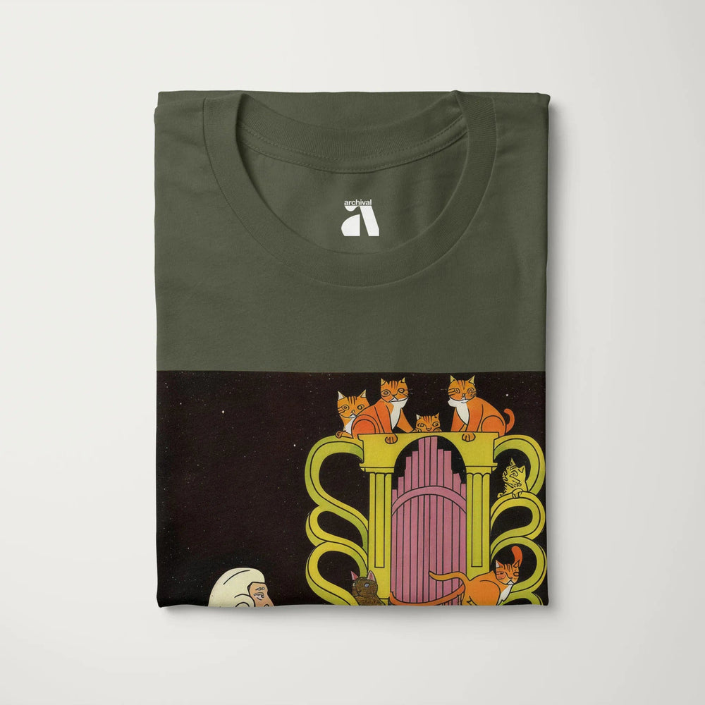 bach: organ cats classic tee in military green, folded