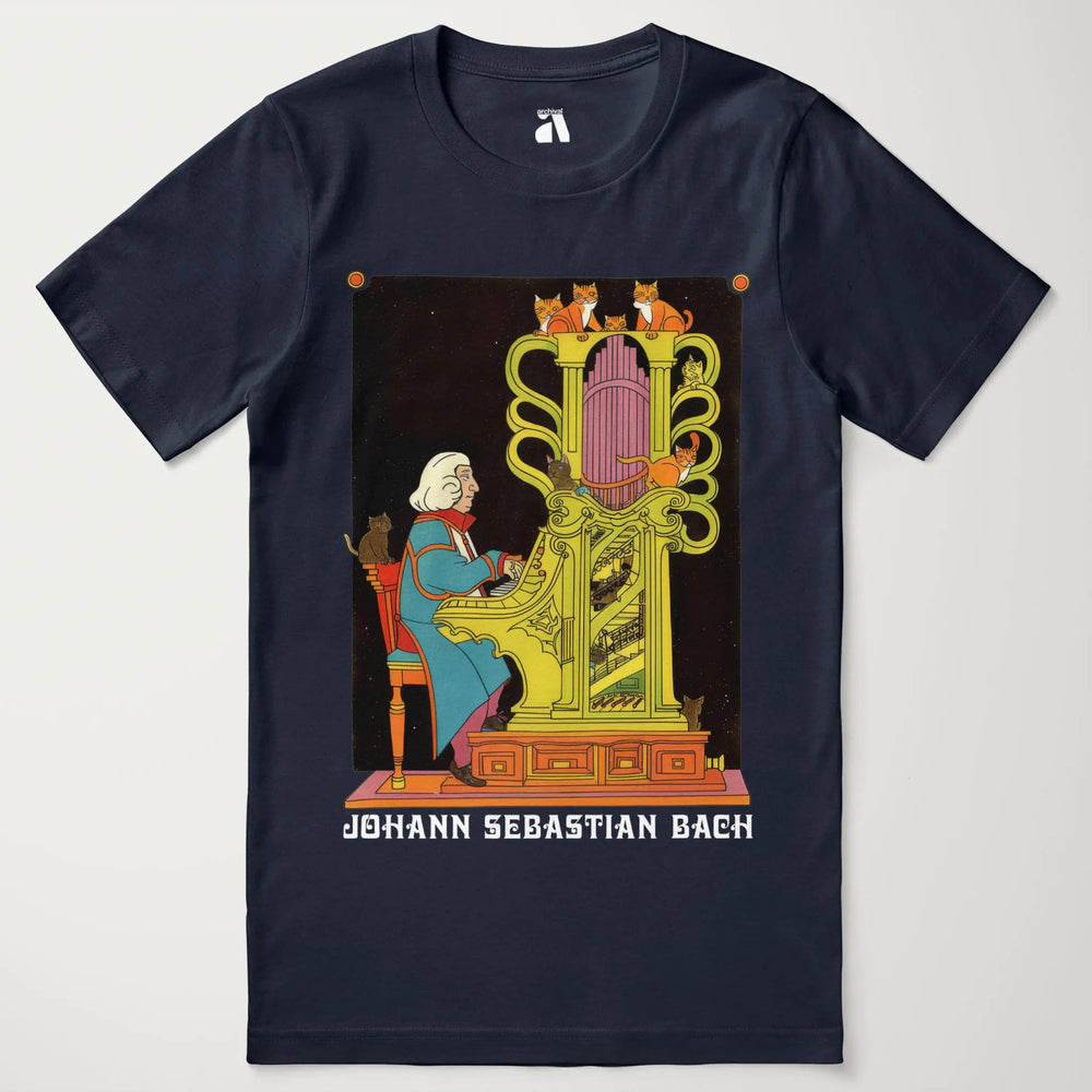 bach: organ cats classic tee in navy, laid flat