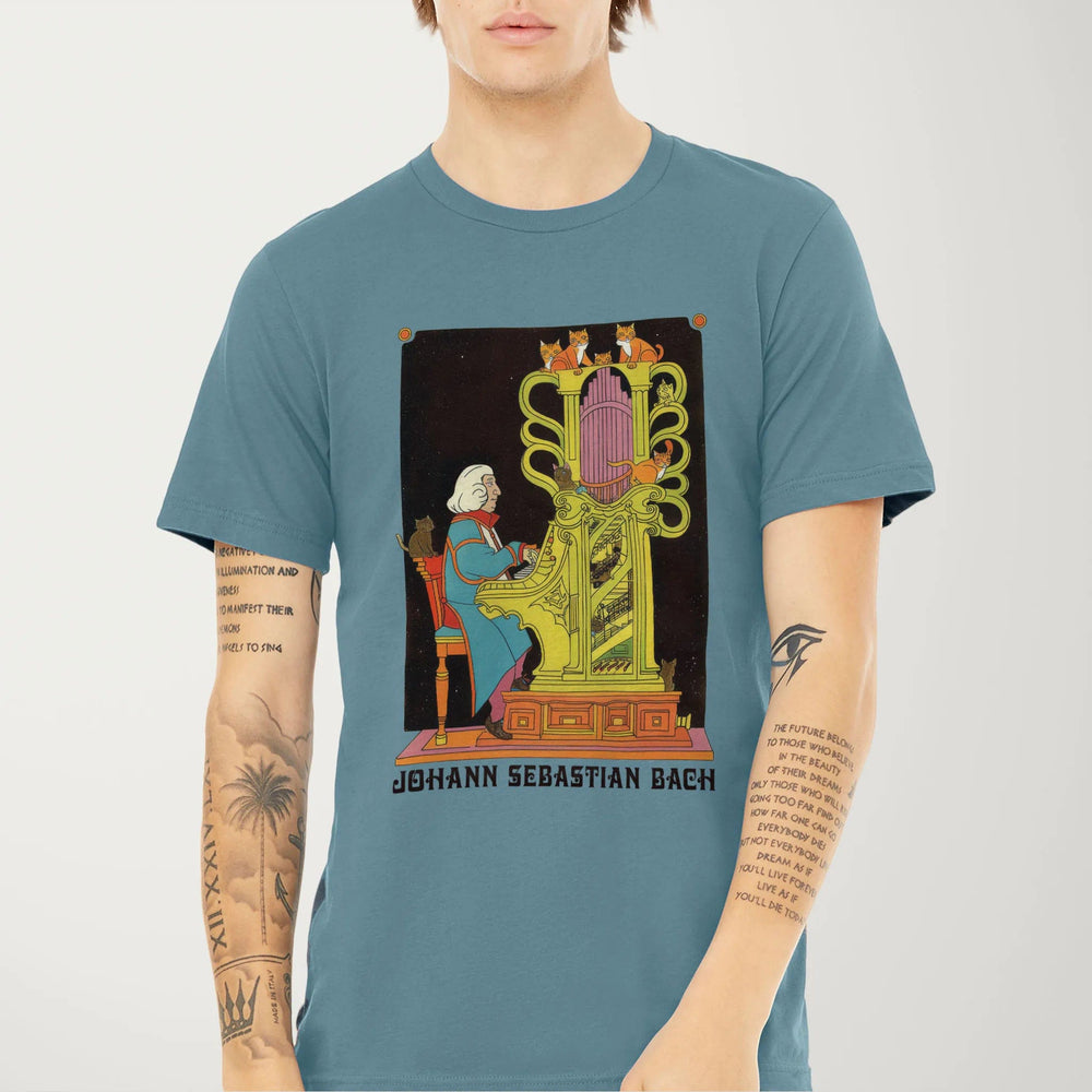 bach: organ cats classic tee in steel blue, worn