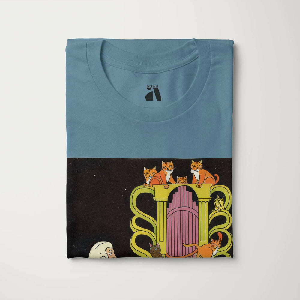 bach: organ cats classic tee in steel blue, folded