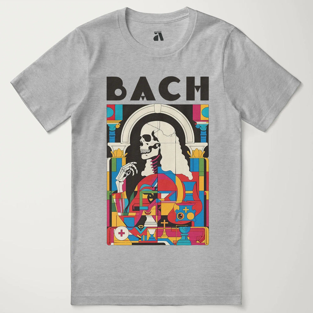 j.s. bach: skeleton classic tee in athletic heather, laid flat