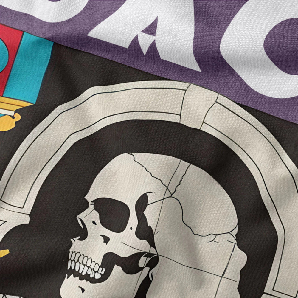 j.s. bach: skeleton classic tee in heather team purple, close-up of the print