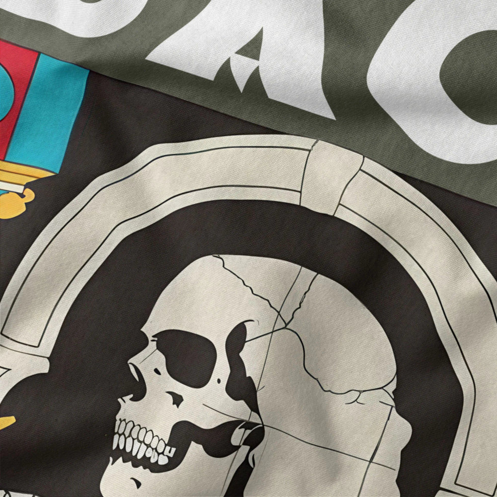 j.s. bach: skeleton classic tee in military green, close-up of the print