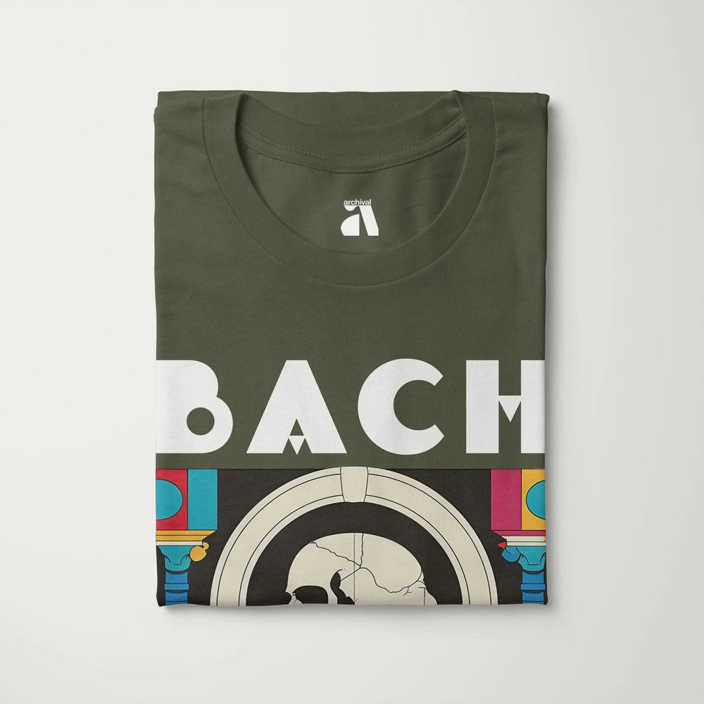 j.s. bach: skeleton classic tee in military green, folded